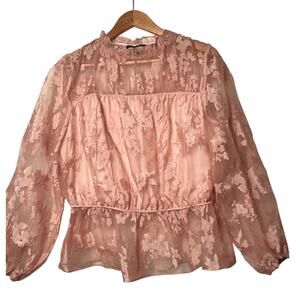 Marc New York Blush Pink Lightweight Sheer Sleeves Sz L Shimmer Zip Front Line
